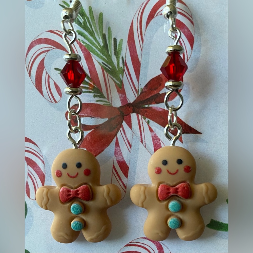 Gingerbread Man Earrings With Ruby Crystal Accents
